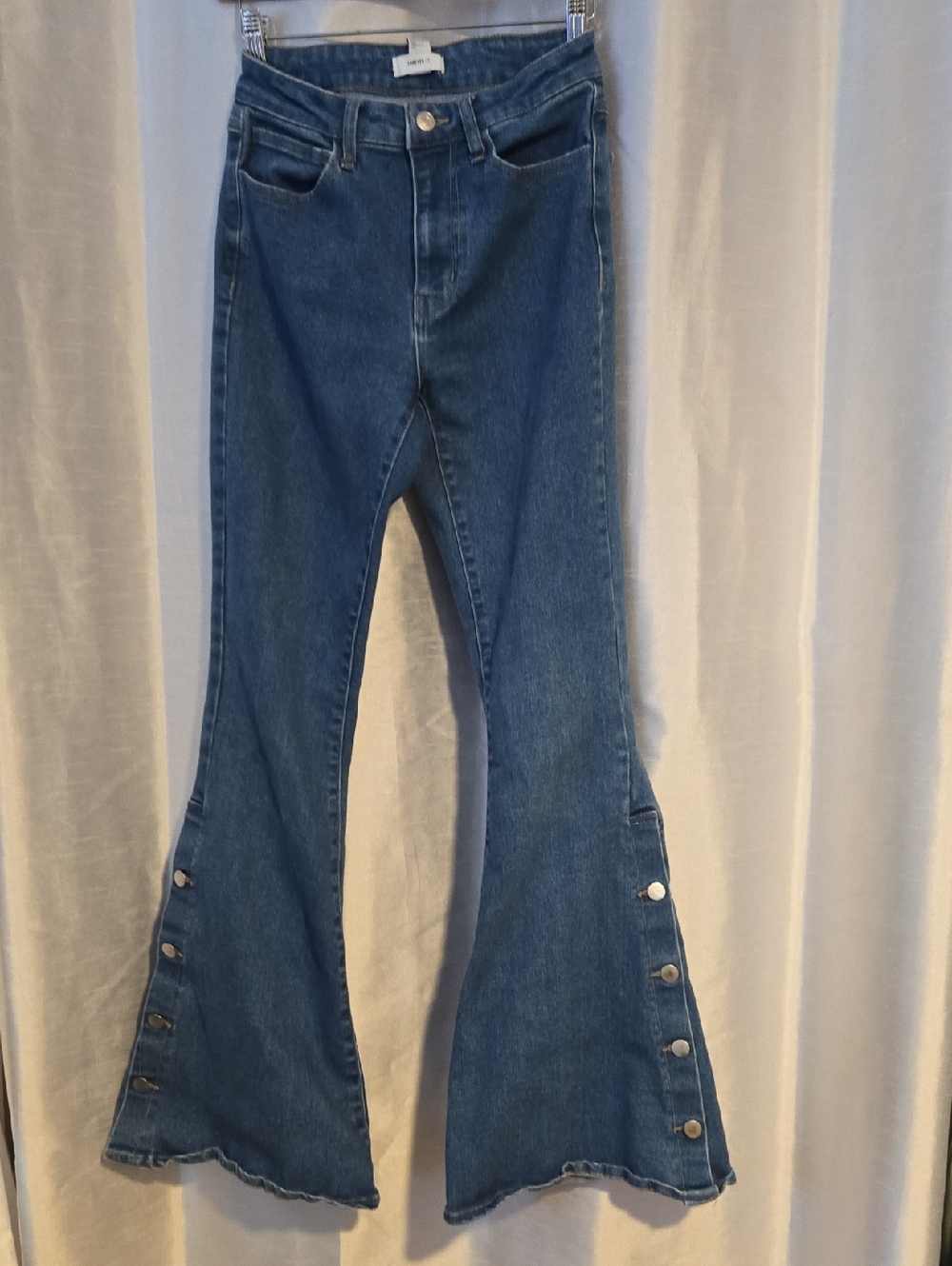 High-Rise Flared Button-Hem Women's Jeans - Blue